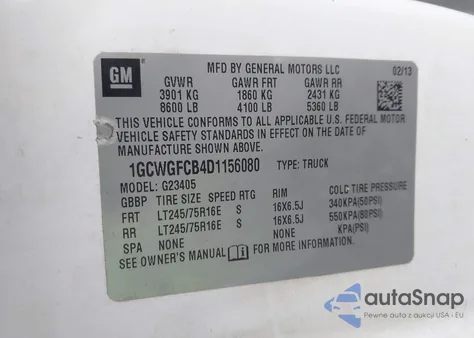 2013 Chevrolet Express 2500 Work Van from USA, damaged, VIN 1GCWGFCB4D1156080